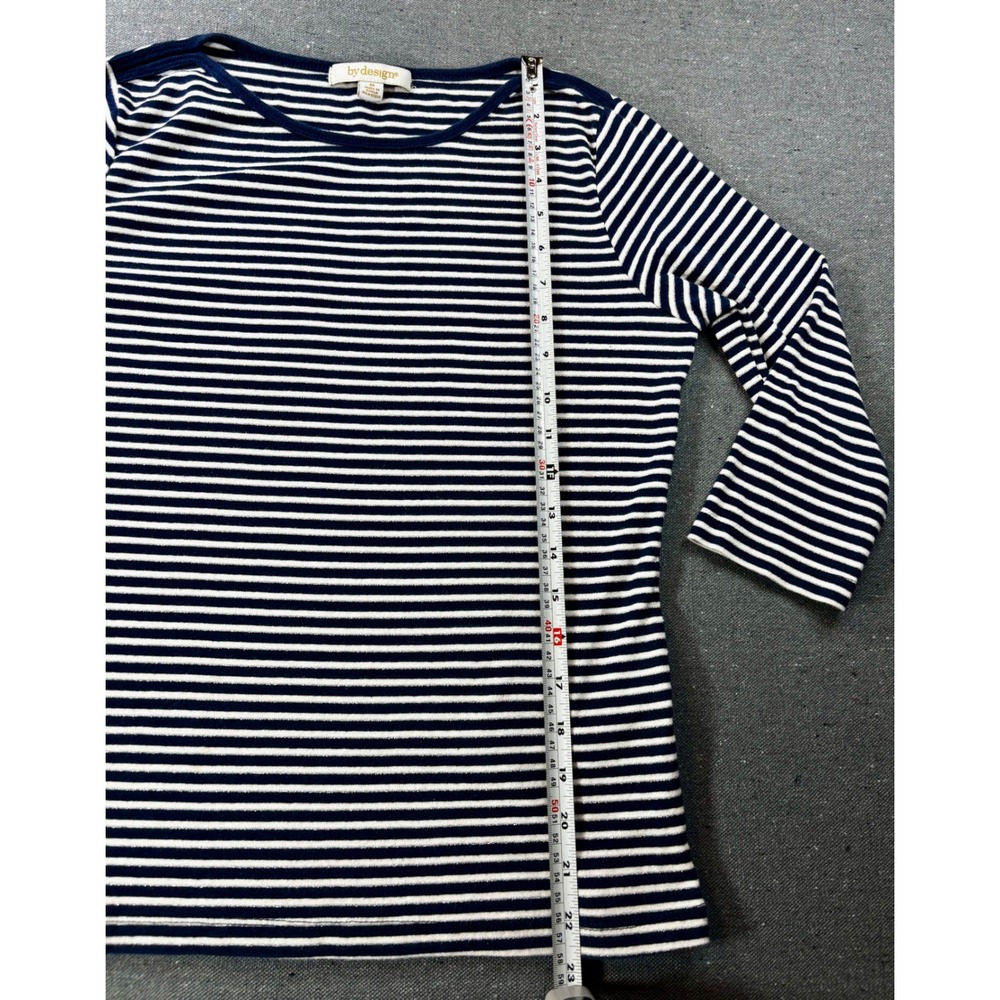 by design Navy White Striped Metallic Sparkle 3/4 Sleeve Boat Neck Top Medium - Picture 5 of 8